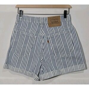 Y2K 90s Levis 954 High Waisted Shorts Orange Tab Sz 7 Cuffed Hickory Striped